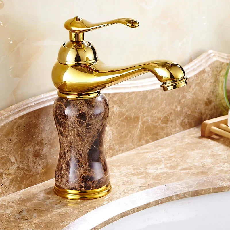 Decorbites™ Golden Marmor Badezimmer Waschtischarmatur Heiß-Kalt-Wasser-Mischer Deckenmontiert Goldener Hahn