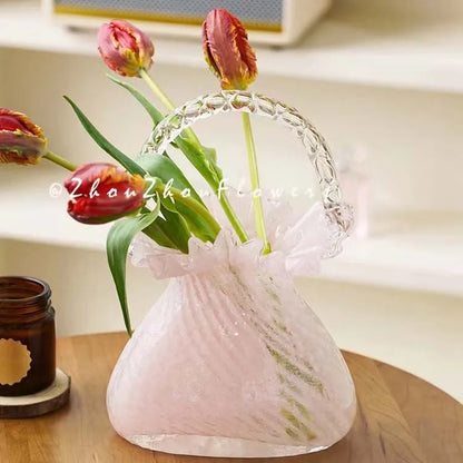 DecorBites™ Crystal Flower Basket: Handmade Glass Plant Vase Home Wedding Decor