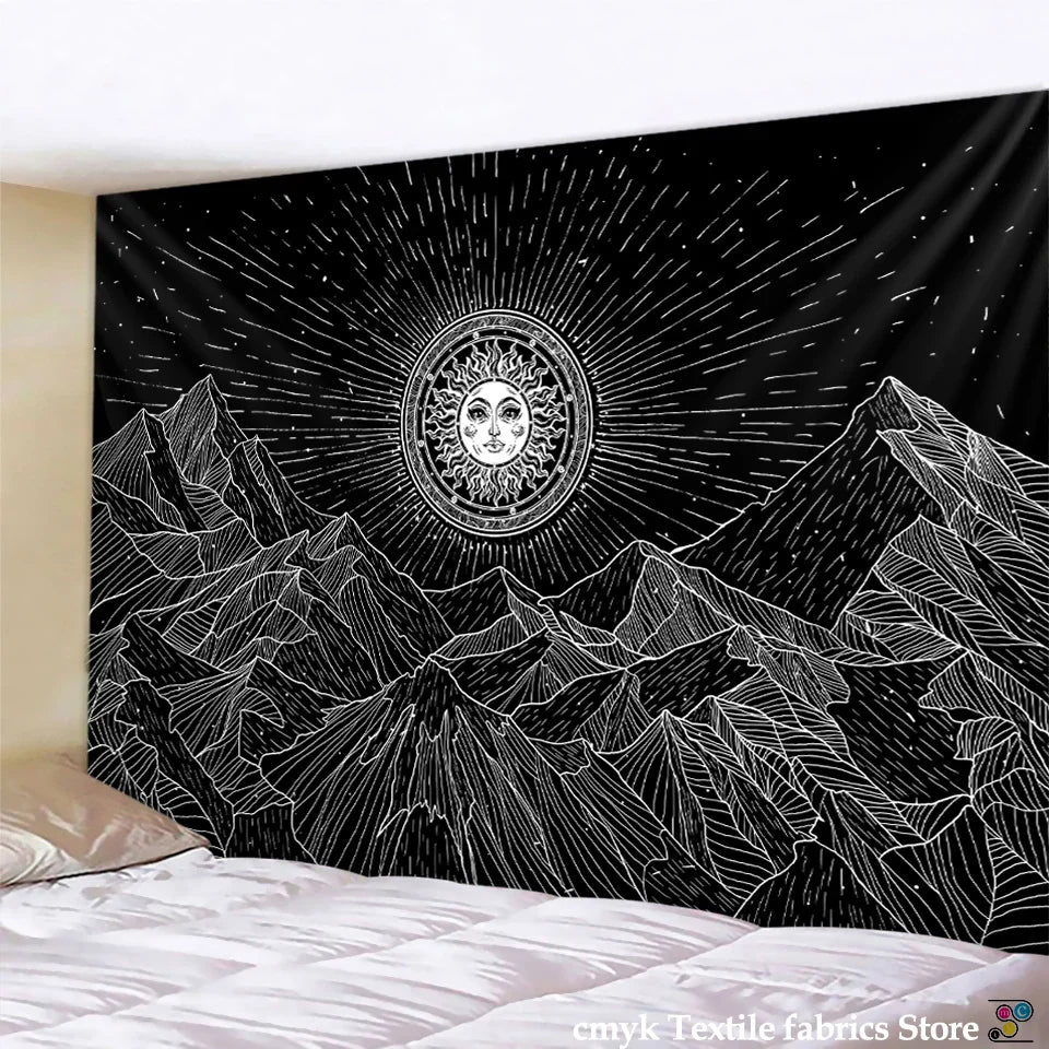 Decorbites™ Schwarz-Weiß-Sterne-Mandalas-Tapisserie - Wohnraumausstattung