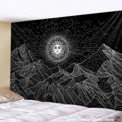 Decorbites™ Schwarz-Weiß-Sterne-Mandalas-Tapisserie - Wohnraumausstattung