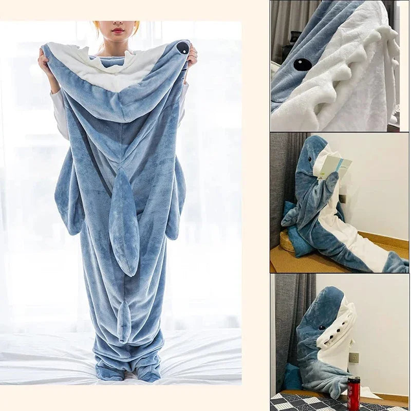 Decorbites™ Gemütliche Haifisch-Decke: Weiches Flanell, Verdickt, Warme Schoß-Schlafsack-Pyjamas