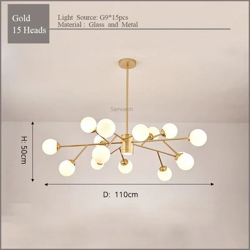 Gold Black LED Chandelier 18-Head For Bedroom