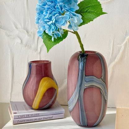 DecorBites™ Irregular Geometric Graffiti Glass Vase for Floral Arrangement and Home Decoration