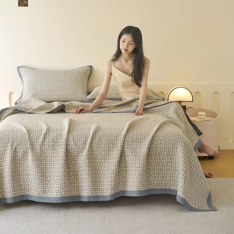 DecorBites™ Cotton Three-Layer Towel Blanket with Pillow - Summer Cool Quilt