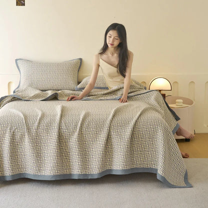 DecorBites™ Cotton Three-Layer Towel Blanket with Pillow - Summer Cool Quilt