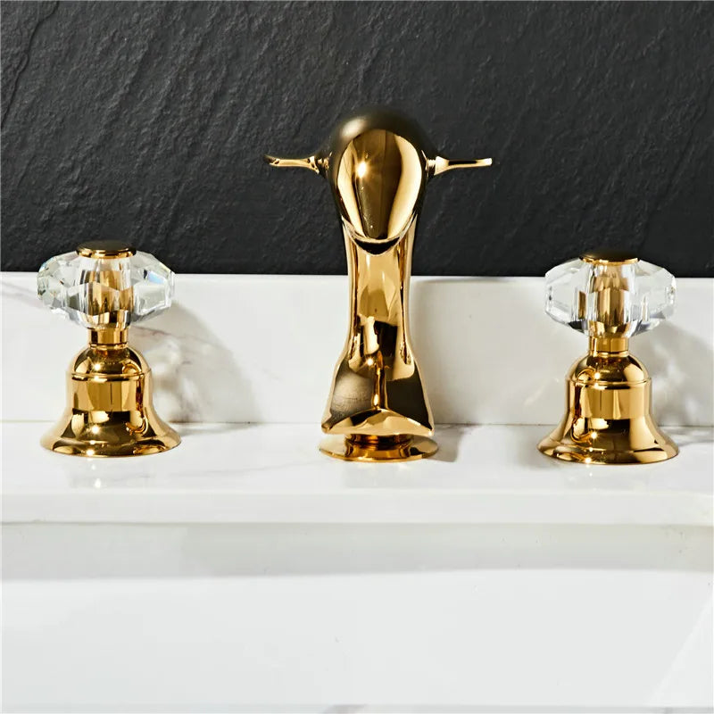 DecorBites™ Gold Basin Faucet: Brass Nickel Dolphin Bathroom Sink Faucet, 3 Hole Widespread