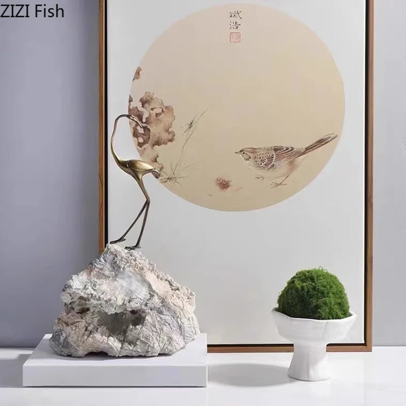 Decorbites™ Goldene Kranich-Skulptur: Moderne Schreibtisch-Dekoration und Handwerkskunst für Raumästhetik