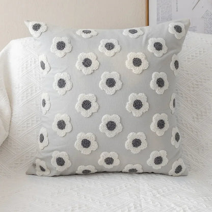 DecorBites™ Embroidered Flora Cotton Canvas Pillow Cover 30x50cm Yellow Zigzag Sham