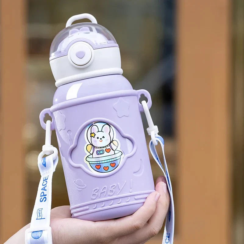 DecorBites™ Kids' Cartoon Straw Water Thermos Bottle Stainless Steel Thermal Cup