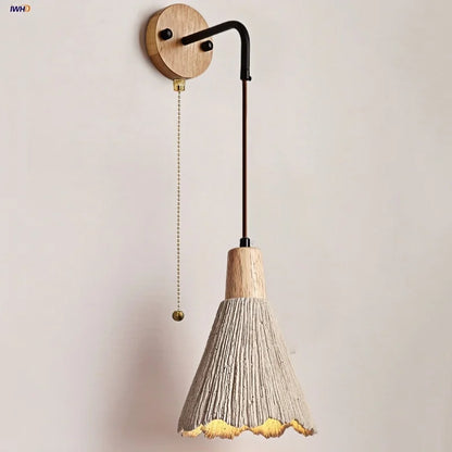 DecorBites™ LED Wall Light Fixture Cement Wood Base Bedside Lamp