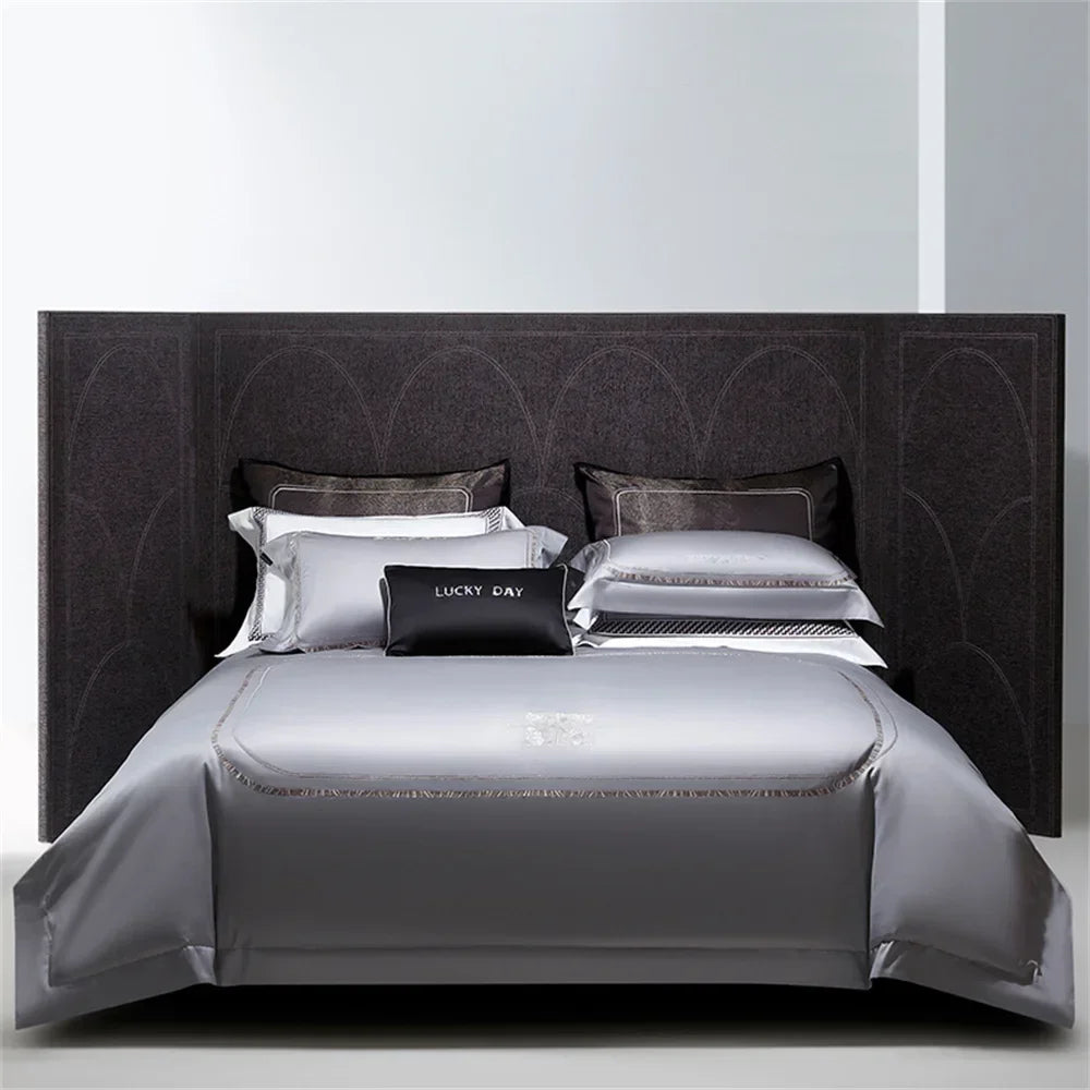 Decorbites™ Baumwoll-Satin-Jacquard-Stickerei-Bettwäsche-Set mit elastischem Spannbettlaken & Daunendeckelbezug