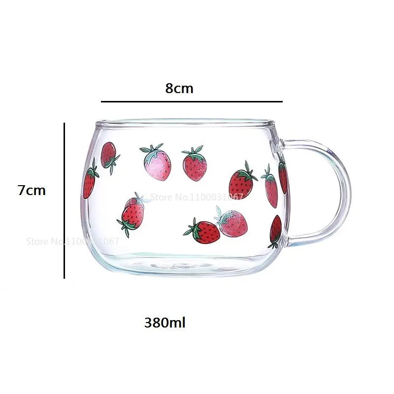 Decorbites™ Süße Brief-Glasbecher, 380ml: Erdbeerentee-Kaffee-Tasse, Frühstücks-Milch-Getränkeutensil