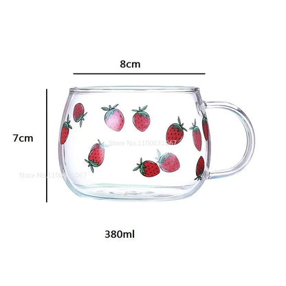 Decorbites™ Süße Brief-Glasbecher, 380ml: Erdbeerentee-Kaffee-Tasse, Frühstücks-Milch-Getränkeutensil