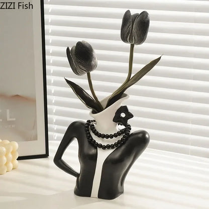 Decorbites™ Elegante Damen-Keramik-Vasenfigur Blumentopf Schreibtischdekoration Raumdekoration