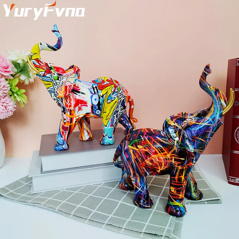 Decorbites™ Elefanten-Skulptur: Nordische Malerei Graffiti Harz-Kunstfigur & Heimdekoration Handwerk