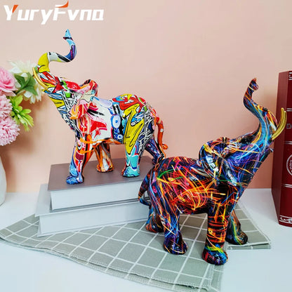 Decorbites™ Elefanten-Skulptur: Nordische Malerei Graffiti Harz-Kunstfigur & Heimdekoration Handwerk