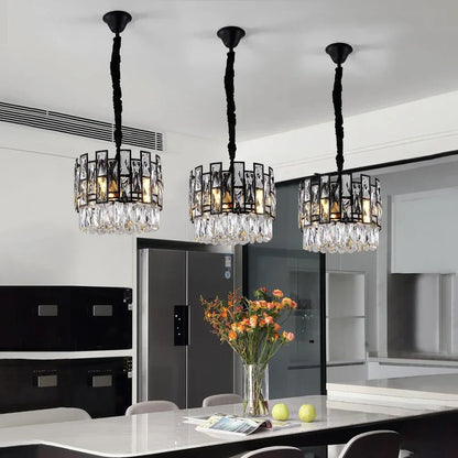 Decorbites™ Kristall-LED-Kronleuchter Schwarze Runde Pendelleuchte für Wohnzimmer Esszimmer Innenküche Schlafzimmer