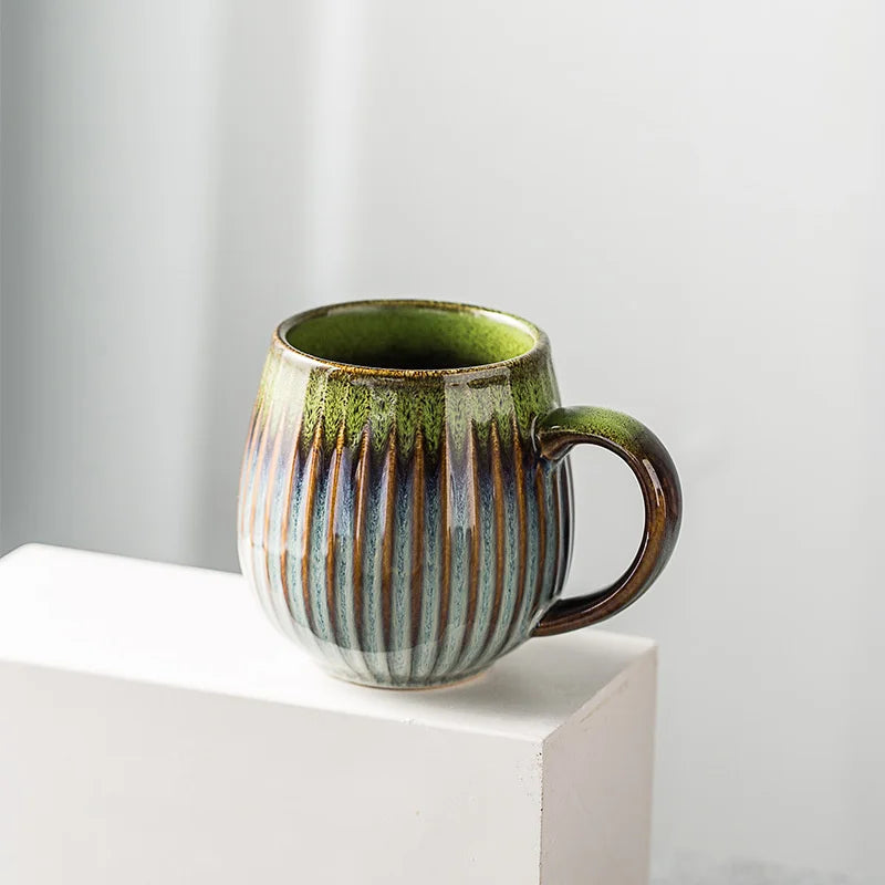 DecorBites™ Gradient Glaze Ceramic Coffee Mug, 480ml Retro Japanese Style Cup