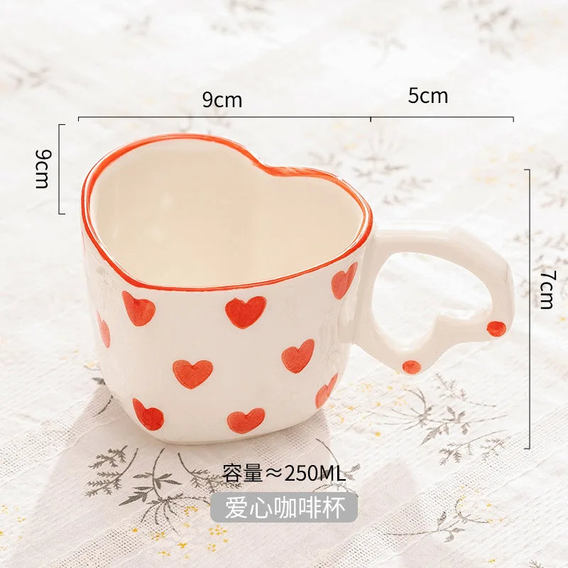 DecorBites™ Hand Painted Heart Handle Ceramic Love Mug - Pink