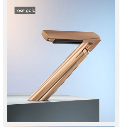 Decorbites™ Gold Wasserfall Beckenarmatur: Grauer Mischbatterie, einhändiger Heiß- und Kaltwasser-Waschbeckenhahn