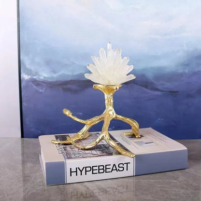 DecorBites™ Crystal Stone Golden Bird Metal Tree Sculpture Room Decoration