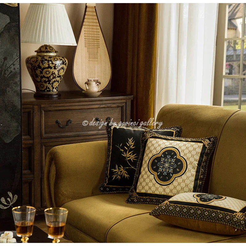 Decorbites™ Bambus Schwarz Gold Lendenkissenbezüge – Orientalischer Chinesischer Stil Luxus 30x50 cm