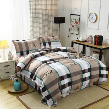 Decorbites™ Geometrisches Blumenmuster-Bettwäsche-Set mit Steppdecke, Bettbezug, Laken und Kissen