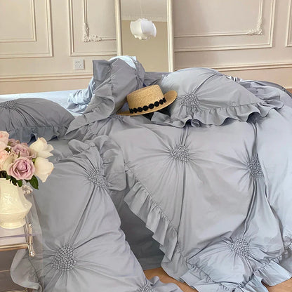 Decorbites™ Koreanische Prinzessin-Stil Bettwäsche-Set aus reinem Baumwollstoff mit Rüschen und Herzfalte