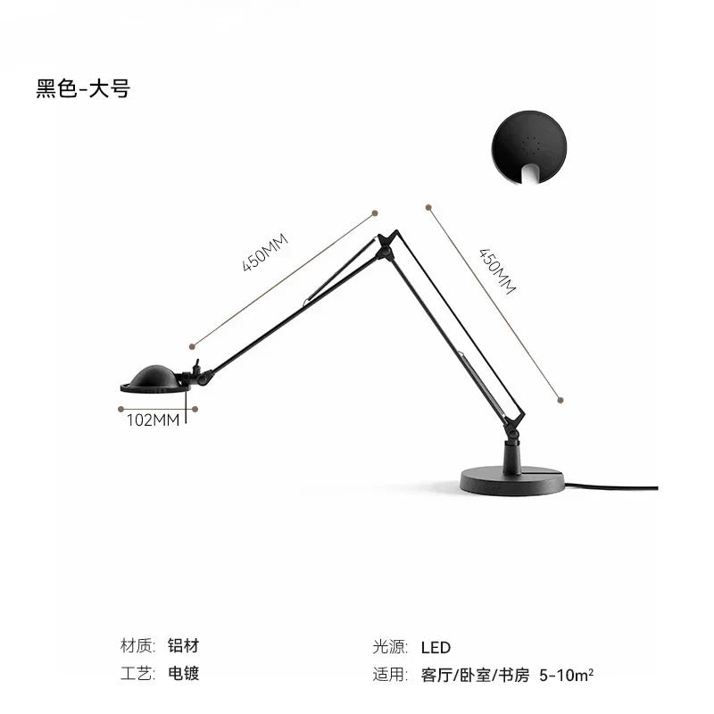 Decorbites™ Industrielles Schwarz/Chrome LED Schalterarm Schreibtischleuchte mit einstellbarem Arm