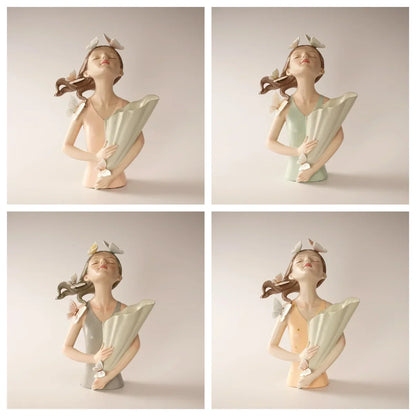 DecorBites™ 30cm Pink Butterfly Girl Vase Statue Modern Home Decor Resin Figurines