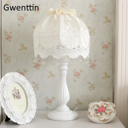 DecorBites™ Lace Fabric Table Lamp Led Desk Light for Home Wedding Decor Bedroom