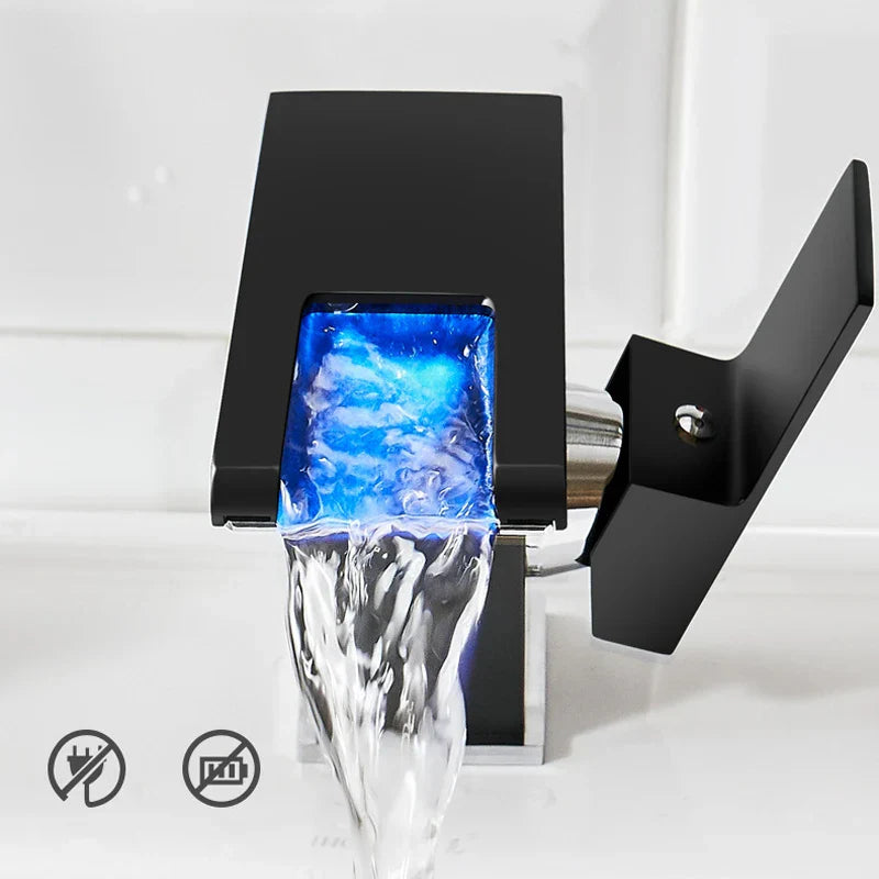 Decorbites™ LED-Wasserfall-Waschtischarmatur Messing Temperaturfarben-Wechsel Mischbatterie