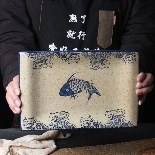 Decorbites™ Japanisches Fischdruck-Keramik-Tischgeschirr - Speziell geformtes Set mit großen Tellern