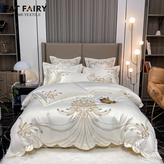 Decorbites™ Goldene Federstickerei Ägyptische Baumwolle Patchwork-Bettwäsche-Set