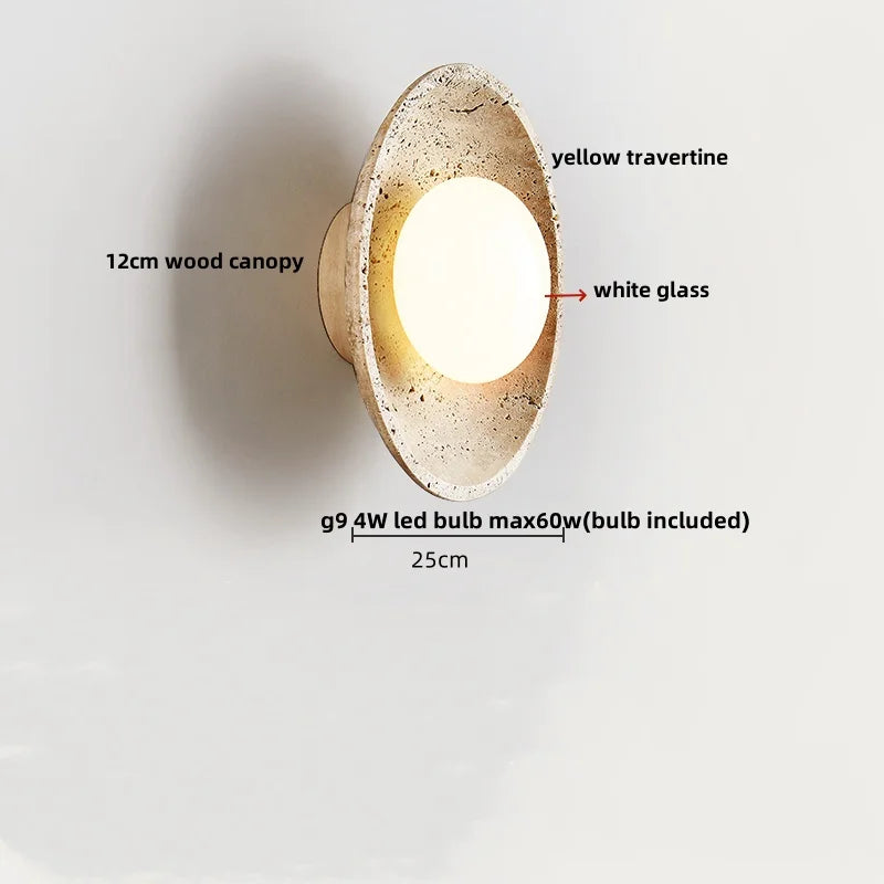 DecorBites™ LED Wall Lights Yellow Travertine Interior Home Decor Bedside Lamp