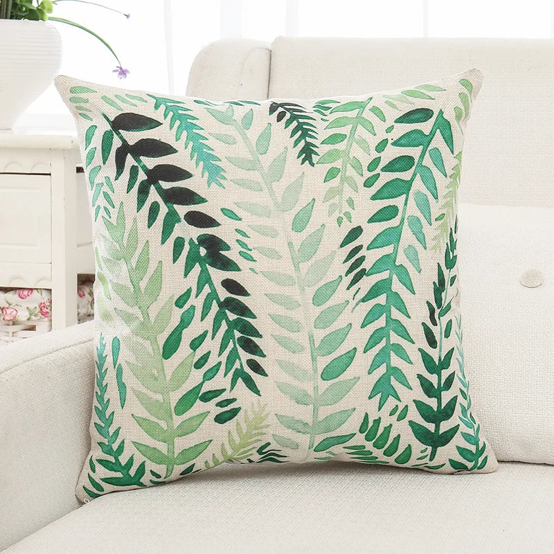 Decorbites™ Grüne Pflanzenblätter Blume Leinen Kissenbezug - Moderner Sofawurfkissenbezug