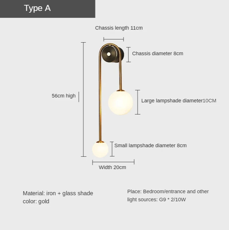 Decorbites™ Glas-Kugelleuchte LED-Wandlampe: Moderne runde goldene Eisenleuchte für Schlafzimmer, Wohnzimmer