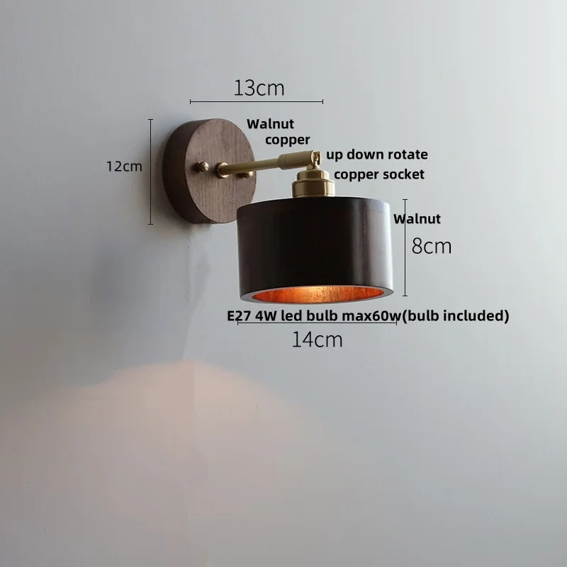 DecorBites™ LED Wall Sconce Walnut Wood Rotate Stair Light Fixture Modern Nordic Design