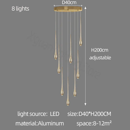 Decorbites™ Gold LED-Kronleuchter für das Wohnzimmer und die Treppe eines Duplex-Villas