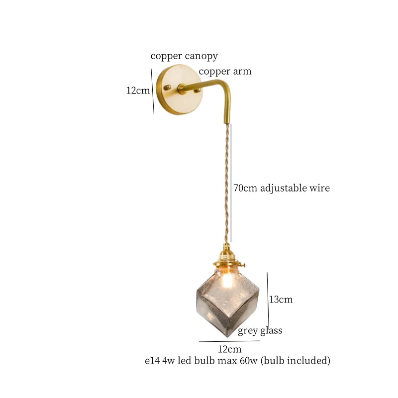 Decorbites™ Graue Glas LED Wandlampe Schlafzimmer Wohnzimmer Loft Modern Kupfer Wandlampe