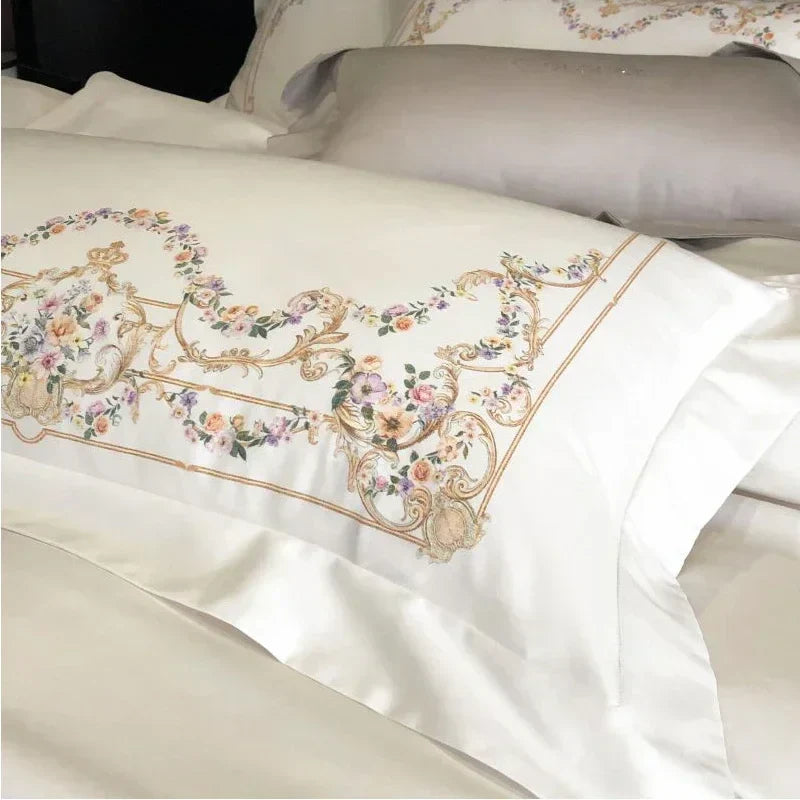 Decorbites™-Ägyptische-Baumwoll-Bettwäsche-Set: Queen King Ru-Größe Daunenbettdeckebezug, Laken, Kissenbezug Weiß