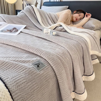 DecorBites™ Cozy Striped Knitted Velvet Blanket
