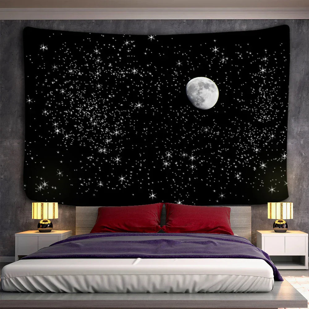Decorbites™ Schwarz-Weiß-Sterne-Mandalas-Tapisserie - Wohnraumausstattung