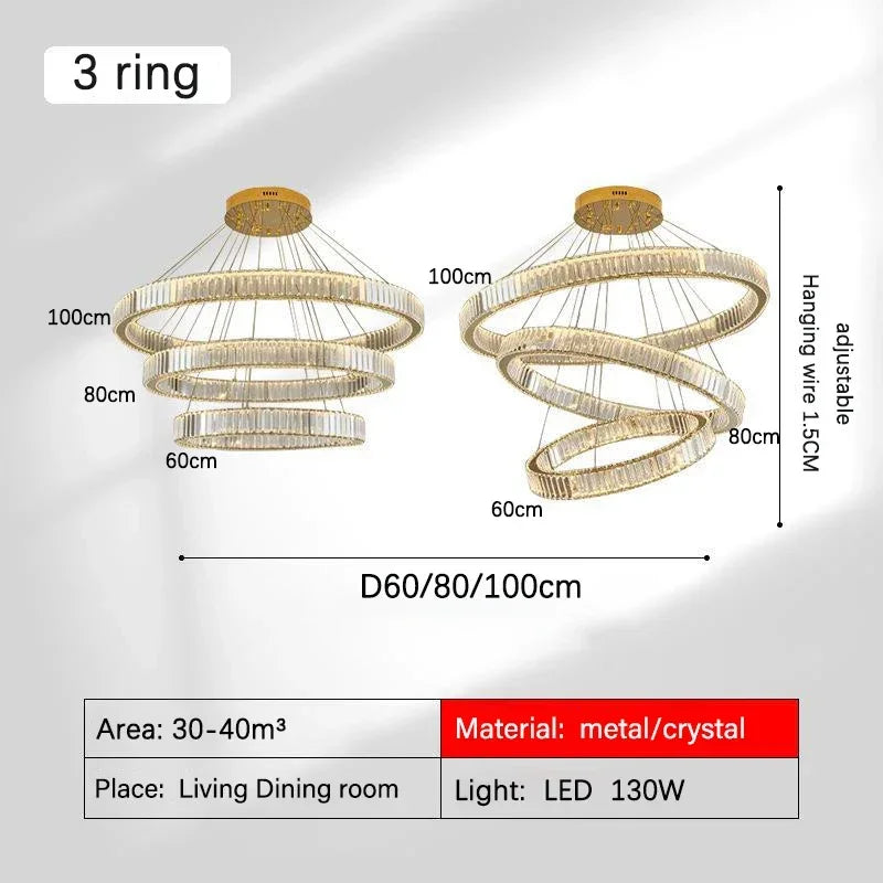 Decorbites™ Golden Crystal Kronleuchter: Nordisch Modern Luxuriöser LED-Hängender Halo für das Wohnzimmer