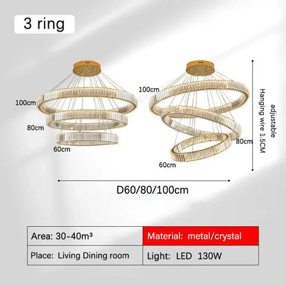 Decorbites™ Golden Crystal Kronleuchter: Nordisch Modern Luxuriöser LED-Hängender Halo für das Wohnzimmer