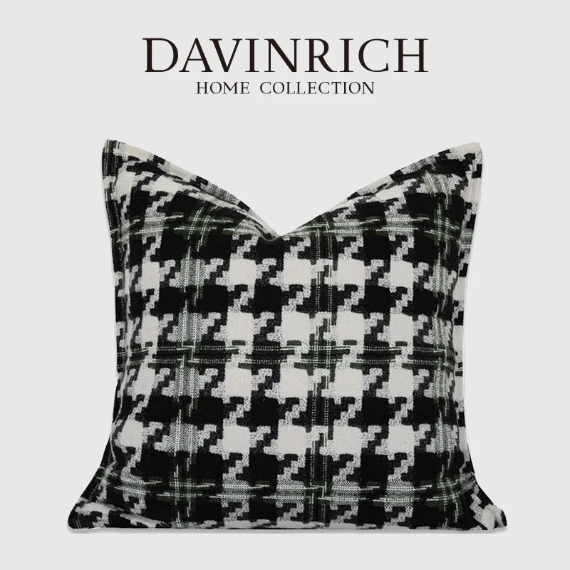 Decorbites™ Hahnentritt-Muster Quadratische Kissenbezug - Schwarz Weiß Grün Luxuriöser Zeitgenössischer Kissenhülle