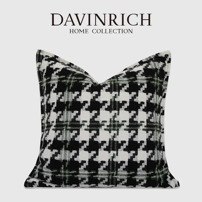 Decorbites™ Hahnentritt-Muster Quadratische Kissenbezug - Schwarz Weiß Grün Luxuriöser Zeitgenössischer Kissenhülle