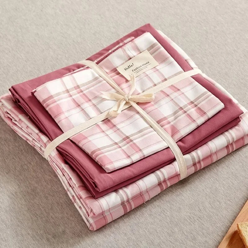 Cotton Grid Print Bed Set