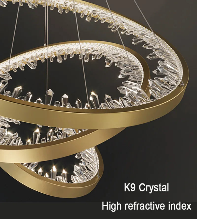 DecorBites™ Crystal Led Chandelier: Modern Luxury K9 Ring Dimmable Circle Hanging Lamp - Bedroom Living Dining Room Lighting