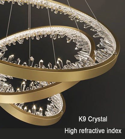 DecorBites™ Crystal Led Chandelier: Modern Luxury K9 Ring Dimmable Circle Hanging Lamp - Bedroom Living Dining Room Lighting